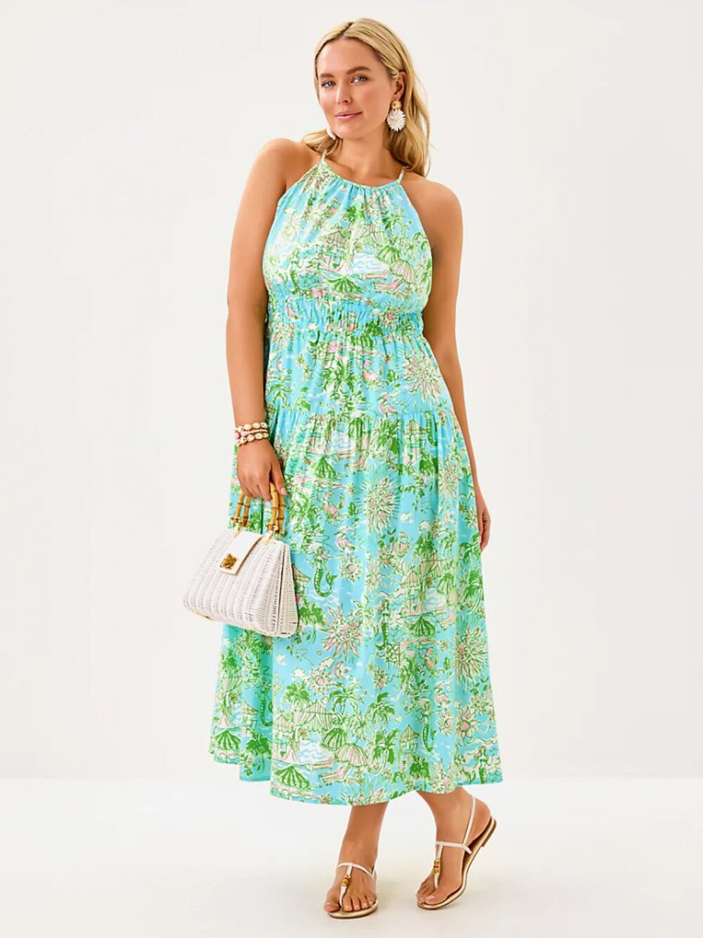 Lilly Pulitzer Talullah Vibrant water blue Sunbathers Bliss maxi dress, sz 12